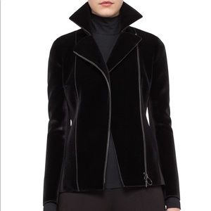 Akris Punto black velvet jersey panel Moto jacket